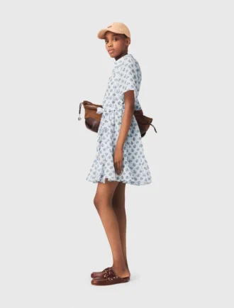 Vestido corto estampado de mezcla de lino