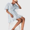 Vestido corto estampado de mezcla de lino