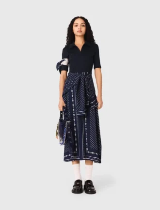 Vestido de mezcla de tejidos con estampado de pañuelo