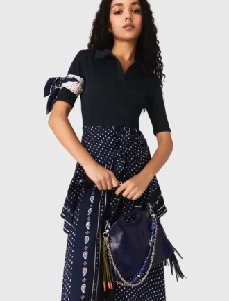 Vestido de mezcla de tejidos con estampado de pañuelo