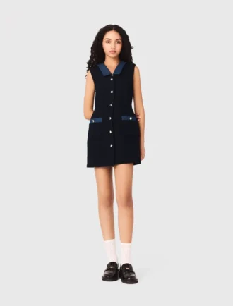 Vestido de tweed con detalles de denim