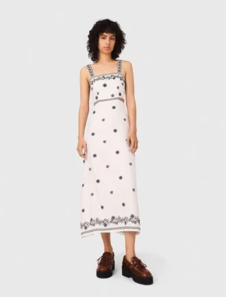 Vestido largo con aberturas bordadas