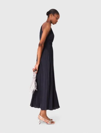 Vestido largo de satén plisado