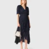 Vestido midi con volantes metalizados