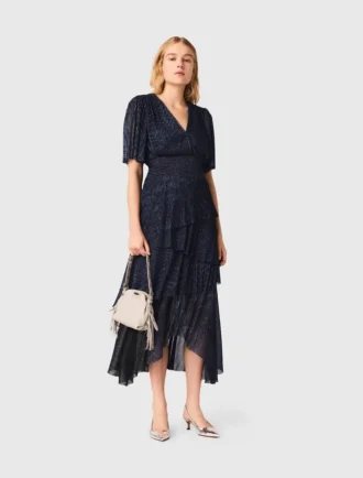 vestido midi con volantes metalizados 1 1 330x434 - Vestido midi con volantes metalizados