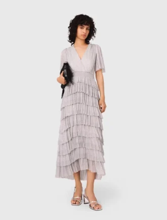 Vestido midi con volantes metalizados