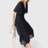 Vestido midi con volantes metalizados