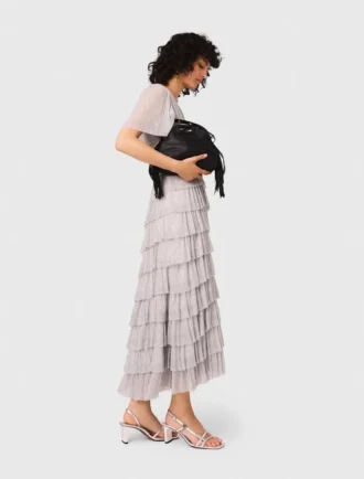 Vestido midi con volantes metalizados
