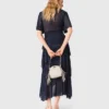 Vestido midi con volantes metalizados