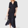 Vestido midi con volantes metalizados