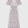 Vestido midi con volantes metalizados Vestido midi con volantes metalizados