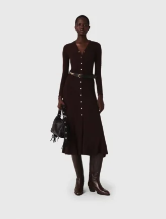 Vestido midi de punto con botones
