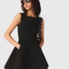 Vestido skater con lazos con pedrería