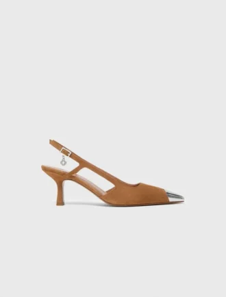 Zapatos de salón de ante con puntera metalizada
